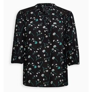 Torrid 3X Black Floral Gauze Eyelet Shoulder Henley Top Witchy Dark Cottagecore